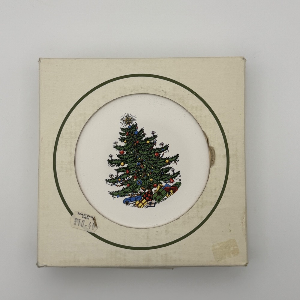 Cuthbertson Christmas Tree Trivet Set 4 6in White Green Vintage England Tile